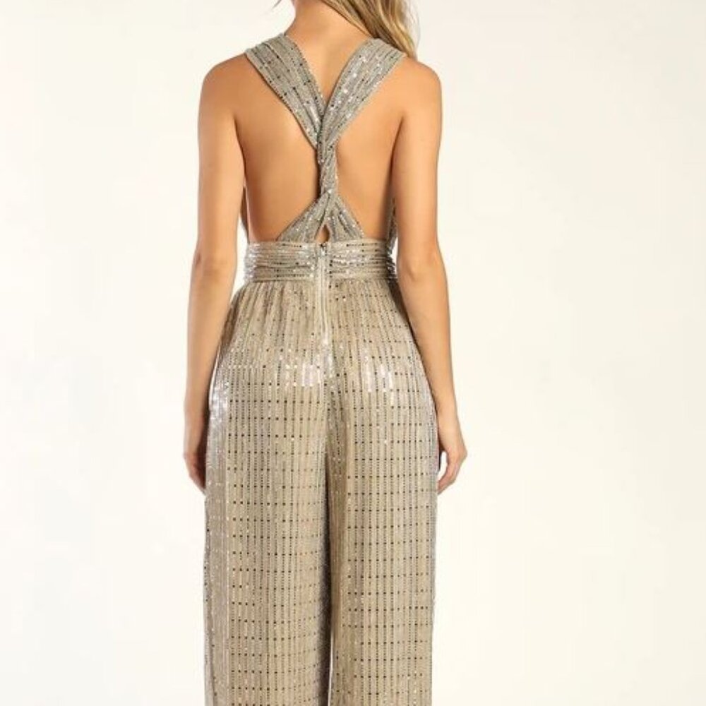 Ailey Gold and Silver Twist Back Wide Leg Jumpsuit